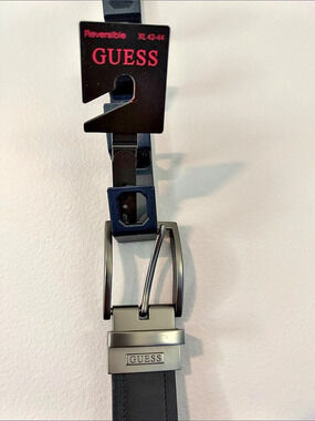 GUESS Men's Reversible Black/Brown Dress Belt Reversible Leather-Look Belt Black